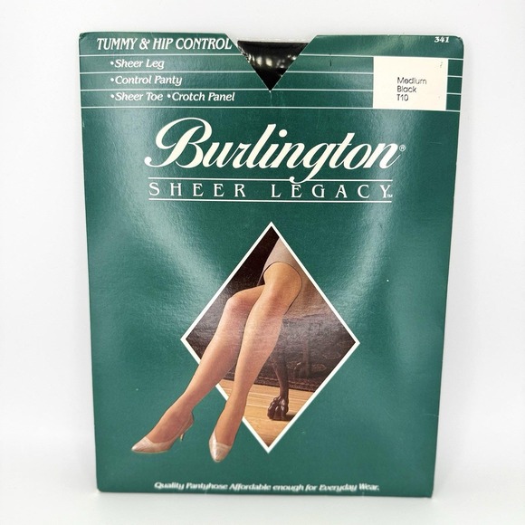 VTG Burlington Sheer Legacy Tummy & Hip Control Pantyhose Black Medium NIP - Picture 1 of 3